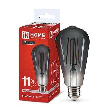 Лампа светодиодная LED-ST64-deco smoky 11Вт 230В E27 4000K 980Лм дымчатая IN HOME во Владивостоке