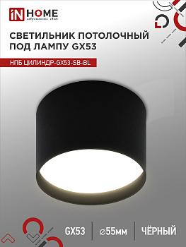 Светильник потолочный НПБ ЦИЛИНДР-GX53-SB-BL под лампу GX53 85x55мм черный IN HOME во Владивостоке