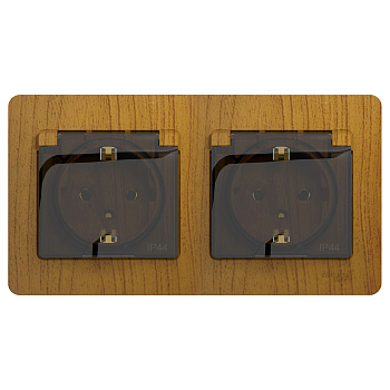 Розетка двойная Glossa SE IP44 с заземлением со шторками дуб в сборе во Владивостоке