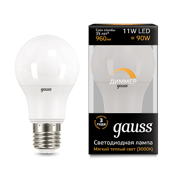 Лампа светодиодная LED-A60-dim 11Вт E27 3000К 960Лм диммируемая Black GAUSS во Владивостоке