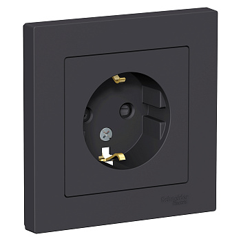 Розетка одинарная AtlasDesign SE с заземлением со шторками карбон в сборе во Владивостоке