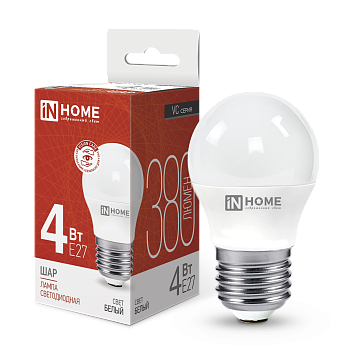Лампа светодиодная LED-ШАР-VC 4Вт 230В Е27 4000К 380Лм IN HOME  – купить лампы всех видов оптом и в розницу  Лампа светодиодная LED-ШАР-VC 4Вт 230В Е27 4000К 380Лм IN HOME в Владивостоке