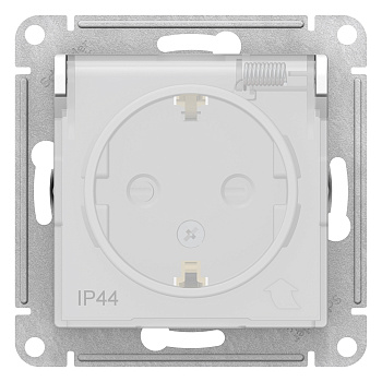Розетка одинарная AtlasDesign AQUA IP44 SE с заземлением со шторками с крышкой белая  – купить розетки, рамки, выключатели оптом и в розницу  Розетка одинарная AtlasDesign AQUA IP44 SE с заземлением со шторками с крышкой белая во Владивостоке