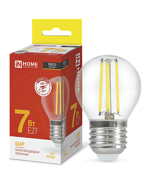 Лампа светодиодная LED-ШАР-deco 7Вт 230В Е27 3000К 810Лм прозрачная IN HOME во Владивостоке