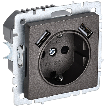 Розетка одинарная с з/к со шторками 16А с USB A+A 2,1А BRITE IEK бронза  – купить розетки, рамки, выключатели оптом и в розницу  Розетка одинарная с з/к со шторками 16А с USB A+A 2,1А BRITE IEK бронза во Владивостоке