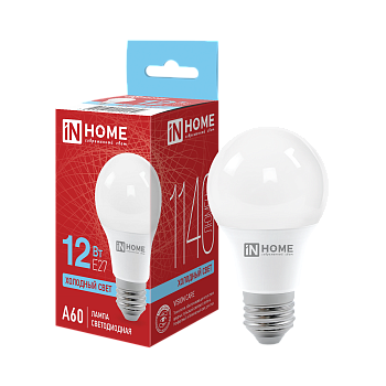 Лампа светодиодная LED-A60-VC 12Вт 230В Е27 6500К 1140Лм IN HOME  – купить лампы всех видов оптом и в розницу  Лампа светодиодная LED-A60-VC 12Вт 230В Е27 6500К 1140Лм IN HOME во Владивостоке