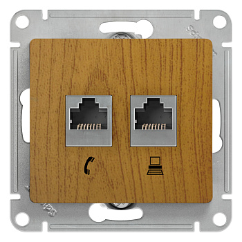 Розетка двойная телефонная компьютерная RJ11+RJ45 Glossa SE дуб  – купить розетки, рамки, выключатели оптом и в розницу  Розетка двойная телефонная компьютерная RJ11+RJ45 Glossa SE дуб во Владивостоке