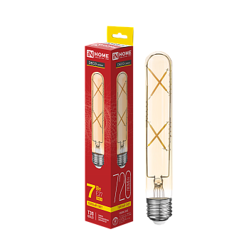 Лампа светодиодная LED-T30-deco gold 7Вт 230В Е27 3000К 720Лм 185мм золотистая IN HOME во Владивостоке