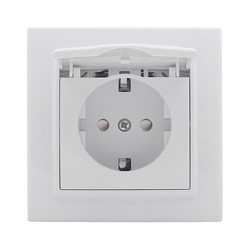 Розетка одинарная со шторками с заземлением с крышкой Минск EKF белая во Владивостоке