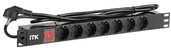 ITK PDU 7 розеток немецкий стандарт с выключателем 1U кабель 2м вилка ПВХ черный во Владивостоке