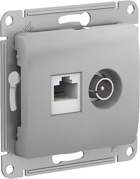 Розетка двойная ТВ+компьютерная RJ45, категории 5Е Glossa SE алюминий  – купить розетки, рамки, выключатели оптом и в розницу  Розетка двойная ТВ+компьютерная RJ45, категории 5Е Glossa SE алюминий во Владивостоке