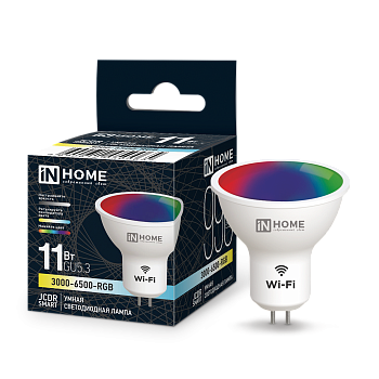 Лампа светодиодная LED-JCDR-RGBW-SMART 11Вт 230В димм. GU5.3 3000-6500К 990Лм IN HOME  – купить лампы всех видов оптом и в розницу  Лампа светодиодная LED-JCDR-RGBW-SMART 11Вт 230В димм. GU5.3 3000-6500К 990Лм IN HOME во Владивостоке