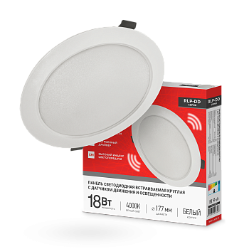 Панель светодиодная встраиваемая круглая RLP-DD 18Вт 230В 4000К 1440Лм 177мм, датчик движения, белая IP40 IN HOME во Владивостоке