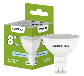 Лампа LED MR16 софит 8Вт 230В 6500К GU5.3 GENERICA  – купить лампы всех видов оптом и в розницу  Лампа LED MR16 софит 8Вт 230В 6500К GU5.3 GENERICA во Владивостоке