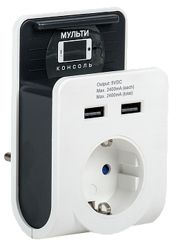 Адаптер Т-02/01 1 место 2P+PE 16А 2хUSB 2,4А белый IEK во Владивостоке