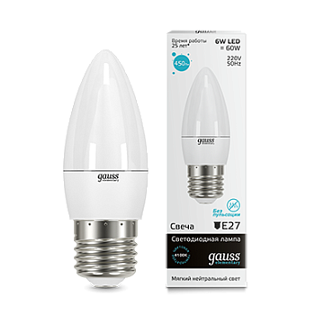 Лампа светодиодная LED-СВЕЧА 6Вт E27 4100K 450Лм Elementary GAUSS во Владивостоке