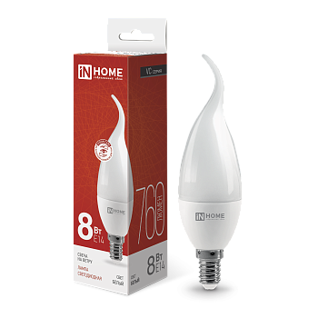 Лампа светодиодная LED-СВЕЧА НА ВЕТРУ-VC 8Вт 230В Е14 4000К 760Лм IN HOME  – купить лампы всех видов оптом и в розницу  Лампа светодиодная LED-СВЕЧА НА ВЕТРУ-VC 8Вт 230В Е14 4000К 760Лм IN HOME во Владивостоке