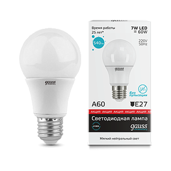 Лампа светодиодная LED-A60 7Вт E27 4100K 540Лм Elementary GAUSS  – купить лампы всех видов оптом и в розницу  Лампа светодиодная LED-A60 7Вт E27 4100K 540Лм Elementary GAUSS во Владивостоке