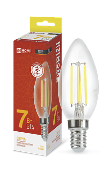 Лампа светодиодная LED-СВЕЧА-deco 7Вт 230В Е14 3000К 810Лм прозрачная IN HOME во Владивостоке