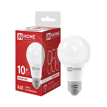 Лампа светодиодная LED-A60-VC 10Вт 230В Е27 4000К 950Лм IN HOME  – купить лампы всех видов оптом и в розницу  Лампа светодиодная LED-A60-VC 10Вт 230В Е27 4000К 950Лм IN HOME во Владивостоке