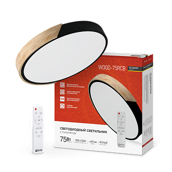 Светильник светодиодный SCANDY SIMPLE-75RCB 75Вт 230В 3000-6500K 6000Лм 400x50мм с пультом ДУ черный IN HOME во Владивостоке