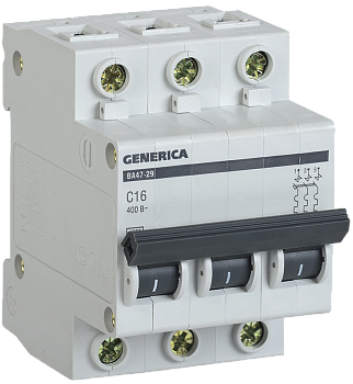 Автоматический выключатель ВА47-29 3P 16А 4,5кА характеристика С GENERICA  – купить силовое и модульное оптом и в розницу  Автоматический выключатель ВА47-29 3P 16А 4,5кА характеристика С GENERICA во Владивостоке