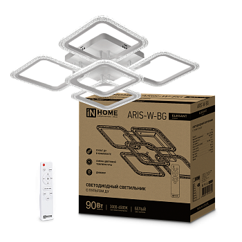 Светильник светодиодный ELEGANT ARIS-W-BG 90Вт 230В 3000-6500K 7000Лм 557х557х115мм пульт ДУ белый IN HOME во Владивостоке