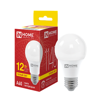 Лампа светодиодная LED-A60-VC 12Вт 230В Е27 3000К 1140Лм IN HOME  – купить лампы всех видов оптом и в розницу  Лампа светодиодная LED-A60-VC 12Вт 230В Е27 3000К 1140Лм IN HOME в Владивостоке