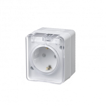 Розетка одинарная AtlasDesign SE Profi54 накладная с з/к со шторками с крышкой белая во Владивостоке