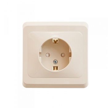 Розетка одинарная ЭТЮД SE с заземлением со шторками крем  – купить розетки, рамки, выключатели оптом и в розницу  Розетка одинарная ЭТЮД SE с заземлением со шторками крем во Владивостоке