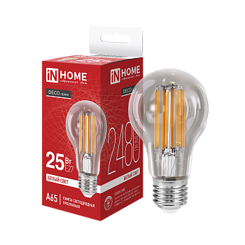 Лампа светодиодная LED-A65-deco 25Вт 230В Е27 4000К 2480Лм прозрачная IN HOME во Владивостоке