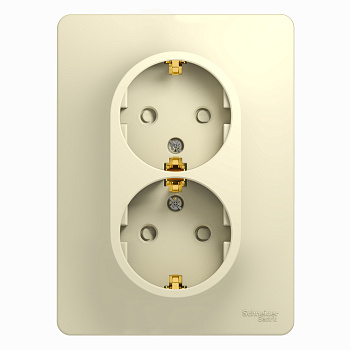 Розетка двойная Glossa SE с заземлением со шторками бежевая в сборе во Владивостоке