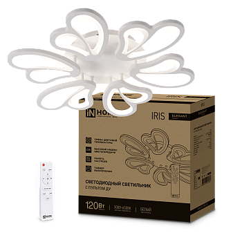 Светильник светодиодный ELEGANT IRIS 120Вт 230В 3000-6500K 8400Лм 607х535х85мм c пультом ДУ белый IN HOME во Владивостоке