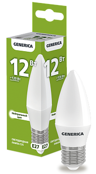 Лампа LED C35 свеча 12Вт 230В 4000К E27 GENERICA во Владивостоке