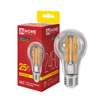 Лампа светодиодная LED-A65-deco 25Вт 230В Е27 3000К 2480Лм прозрачная IN HOME  – купить лампы всех видов оптом и в розницу  Лампа светодиодная LED-A65-deco 25Вт 230В Е27 3000К 2480Лм прозрачная IN HOME в Владивостоке