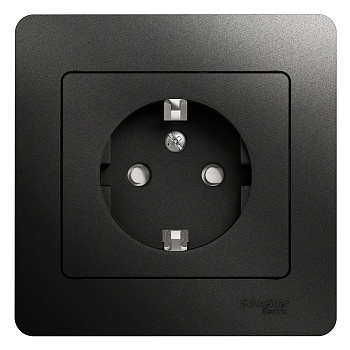 Розетка одинарная Glossa SE с заземлением со шторками антрацит в сборе во Владивостоке