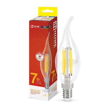 Лампа светодиодная LED-СВЕЧА НА ВЕТРУ-deco 7Вт 230В Е14 3000К 810Лм прозрачная IN HOME во Владивостоке