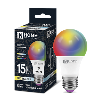 Лампа светодиодная LED-A60-RGBW-SMART 15Вт 230В димм. Е27 3000-6500К 1450Лм IN HOME  – купить лампы всех видов оптом и в розницу  Лампа светодиодная LED-A60-RGBW-SMART 15Вт 230В димм. Е27 3000-6500К 1450Лм IN HOME во Владивостоке