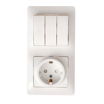 Выключатель трехклавишный с розеткой Glossa SE белый во Владивостоке