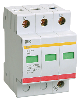 Ограничитель импульсного перенапряжения ОПС1-C 3P In=20kA Un=400B Im=40kA IEK  – купить силовое и модульное оптом и в розницу  Ограничитель импульсного перенапряжения ОПС1-C 3P In=20kA Un=400B Im=40kA IEK во Владивостоке