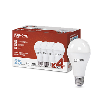 Лампа светодиодная LED-A65-VC 4PACK 25Вт 230В Е27 6500К 2380Лм (4шт./упак) IN HOME  – купить лампы всех видов оптом и в розницу  Лампа светодиодная LED-A65-VC 4PACK 25Вт 230В Е27 6500К 2380Лм (4шт./упак) IN HOME во Владивостоке