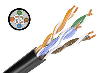 Кабель связи витая пара внешний НЕ экранированный UTP 4PR 24AWG 4х2х0,5CU CAT5e черн 305м OUTDOOR PROconnect во Владивостоке